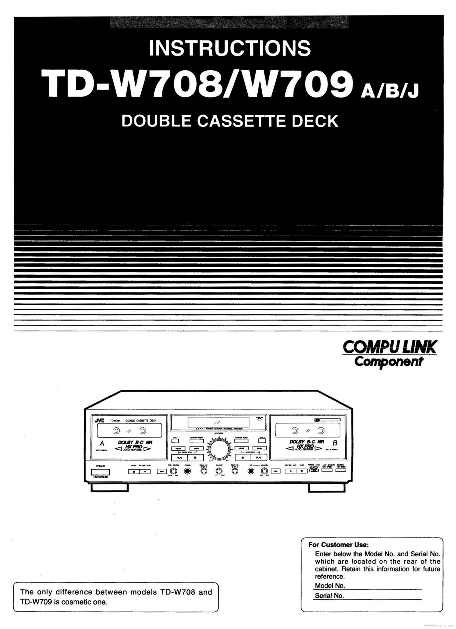 Jvc TDW 708 Owners Manual