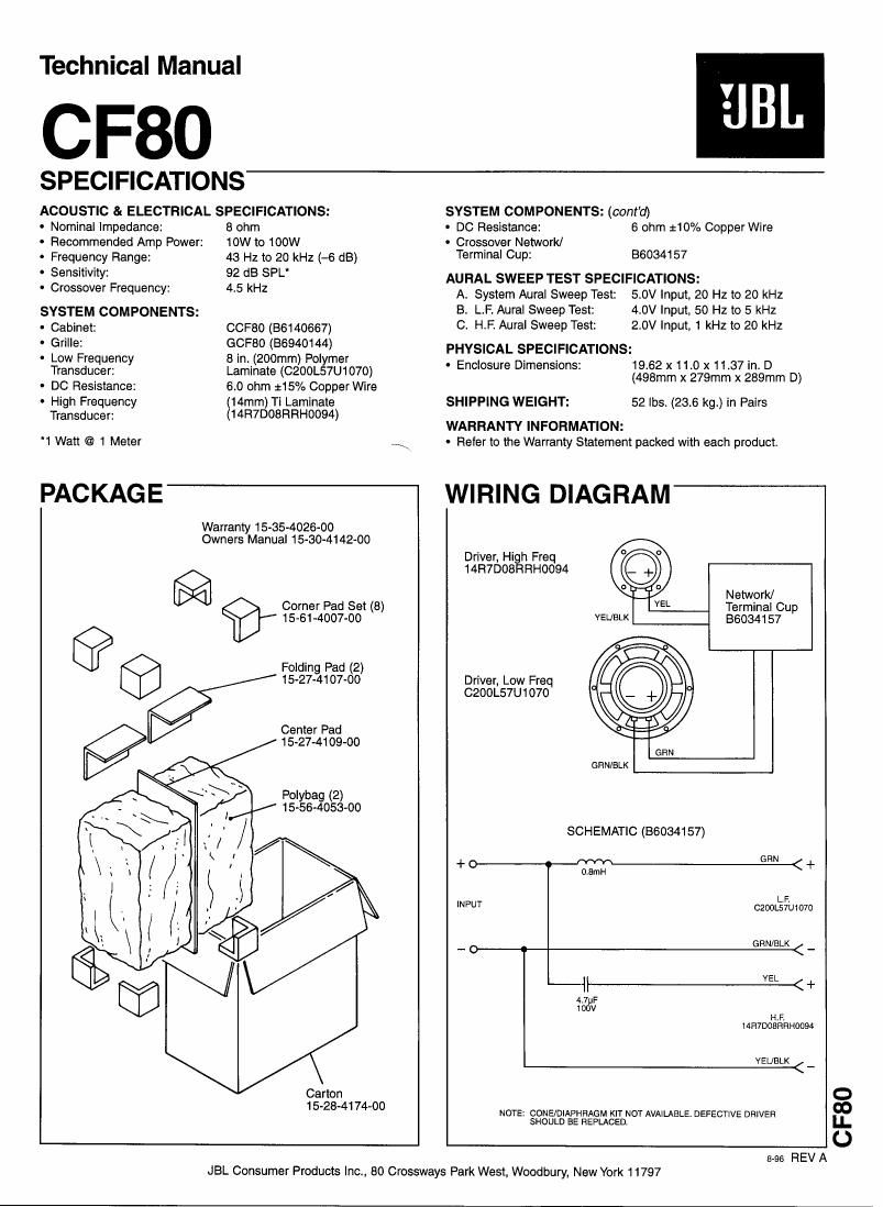 jbl cf 80 service manual