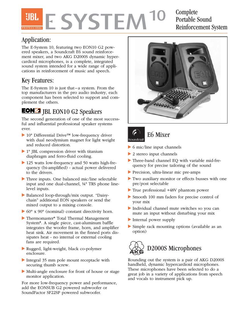 jbl e system 10 brochure