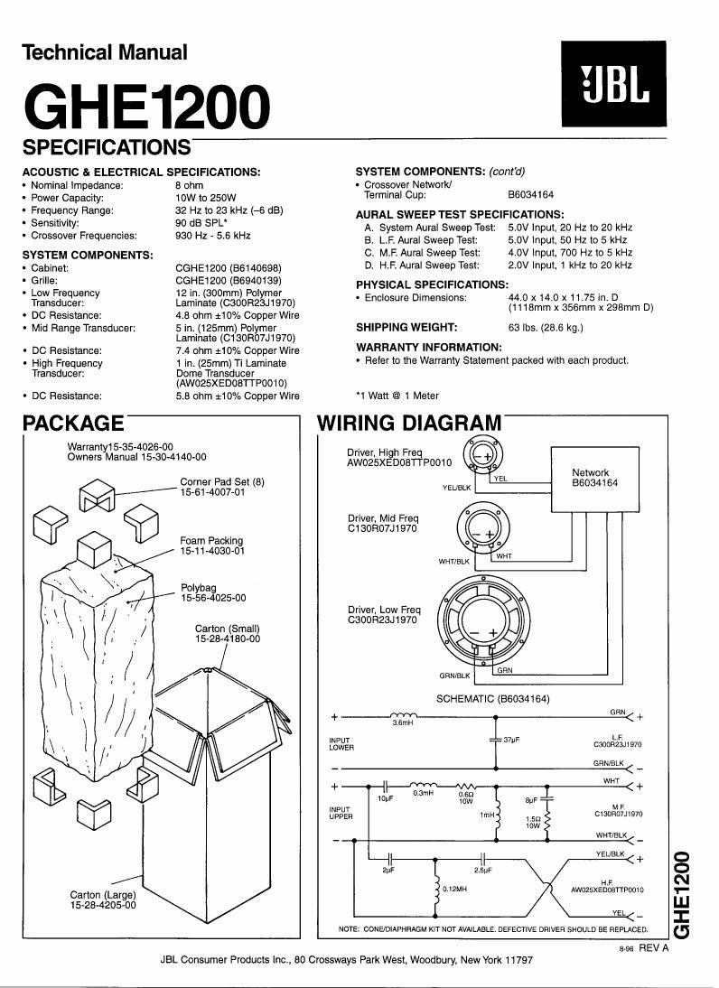 jbl ghe 1200 service manual