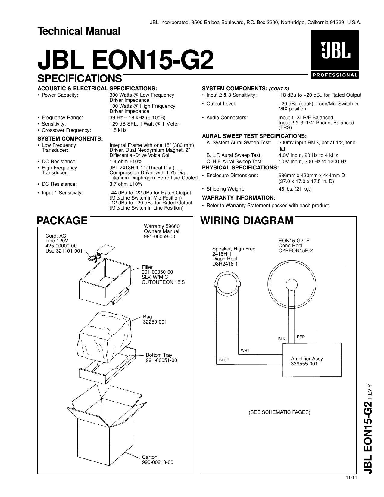 Free Service Manuals - Free download Jbl EON 15 G2 Owners Manual