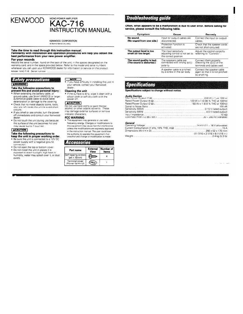 Kenwood KAC 716 Owners Manual