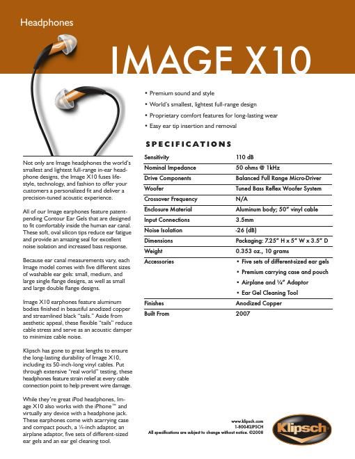 klipsch image x 10 brochure