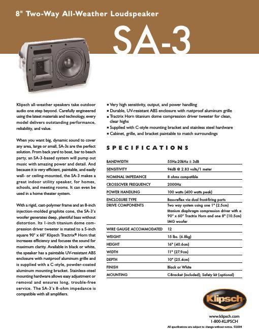 klipsch sa 3 brochure