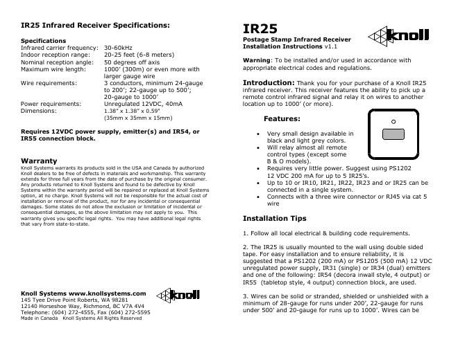 knoll systems ir 25 owners manual