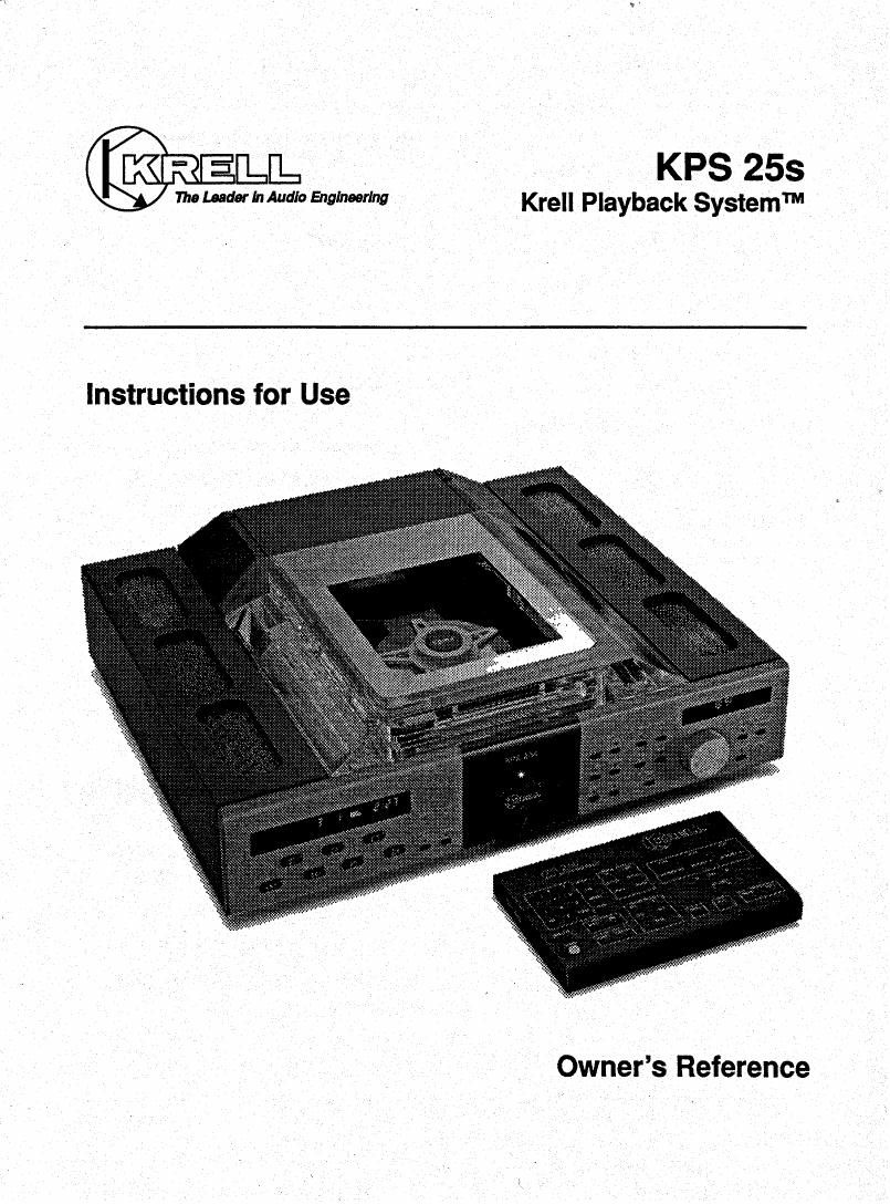 Krell KPS 25S Owners Reference