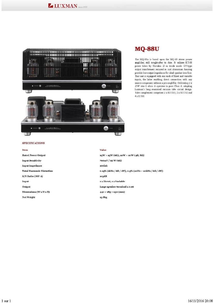 Luxman MQ 88U Brochure