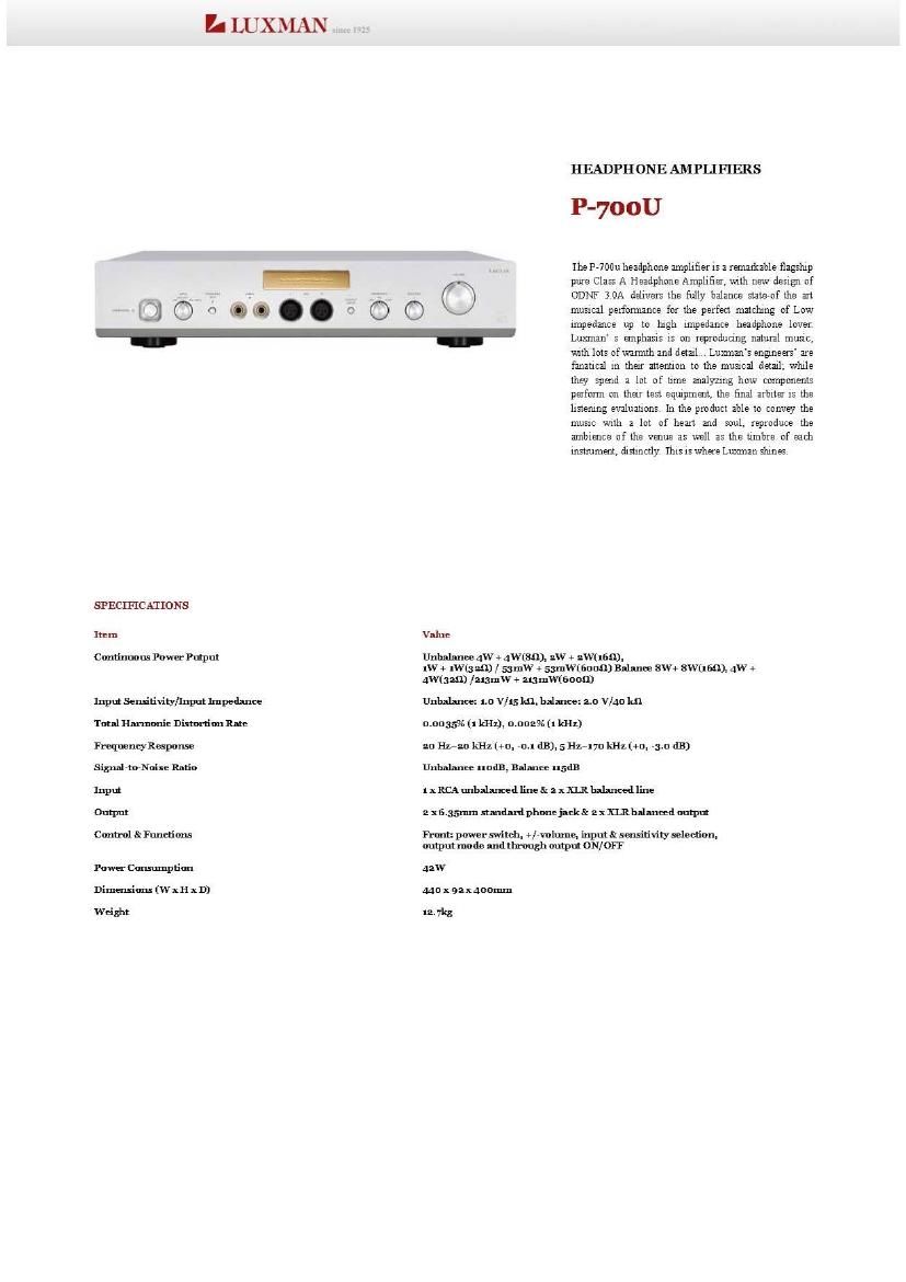 Luxman P 700u Brochure