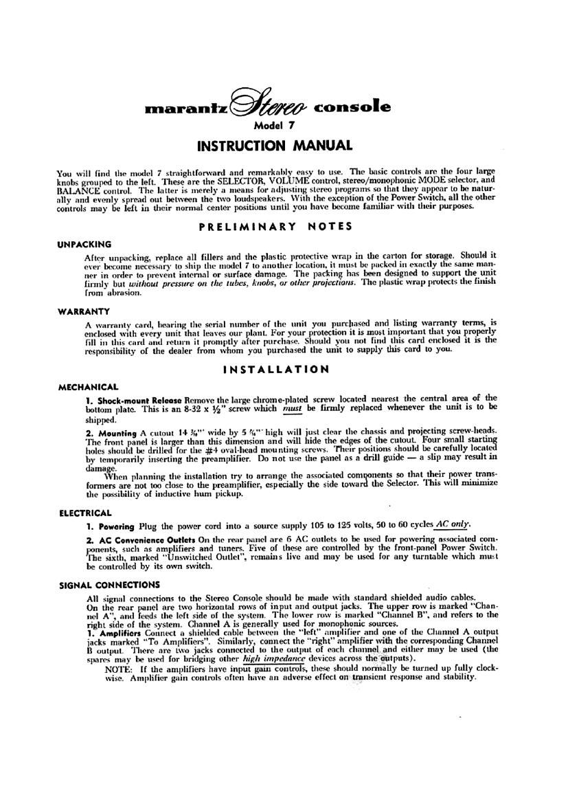 Marantz 7 Owners Manual