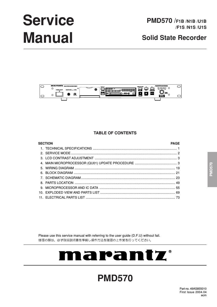 pit Encyclopedie Bedrog Free Audio Service Manuals - Free download Marantz PMD 570 Service Manual