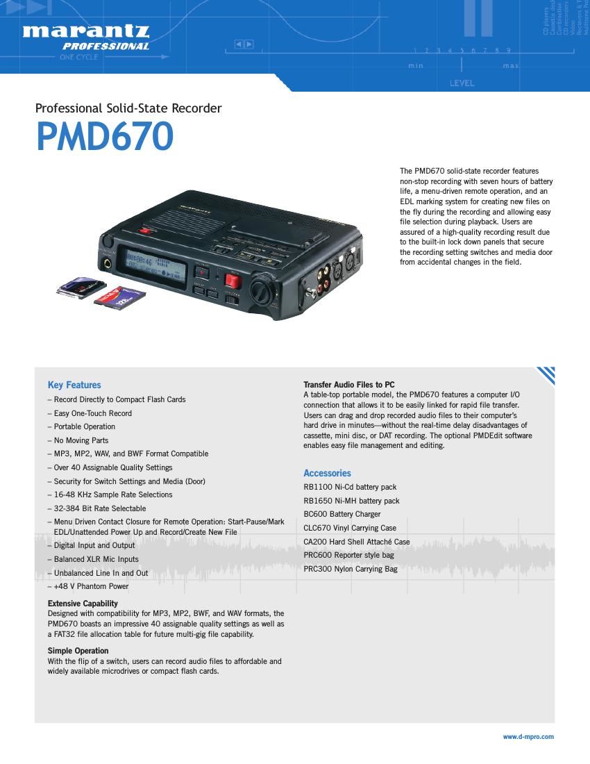 Ik was verrast Kan niet Dijk Free Audio Service Manuals - Free download Marantz PMD 670 Brochure