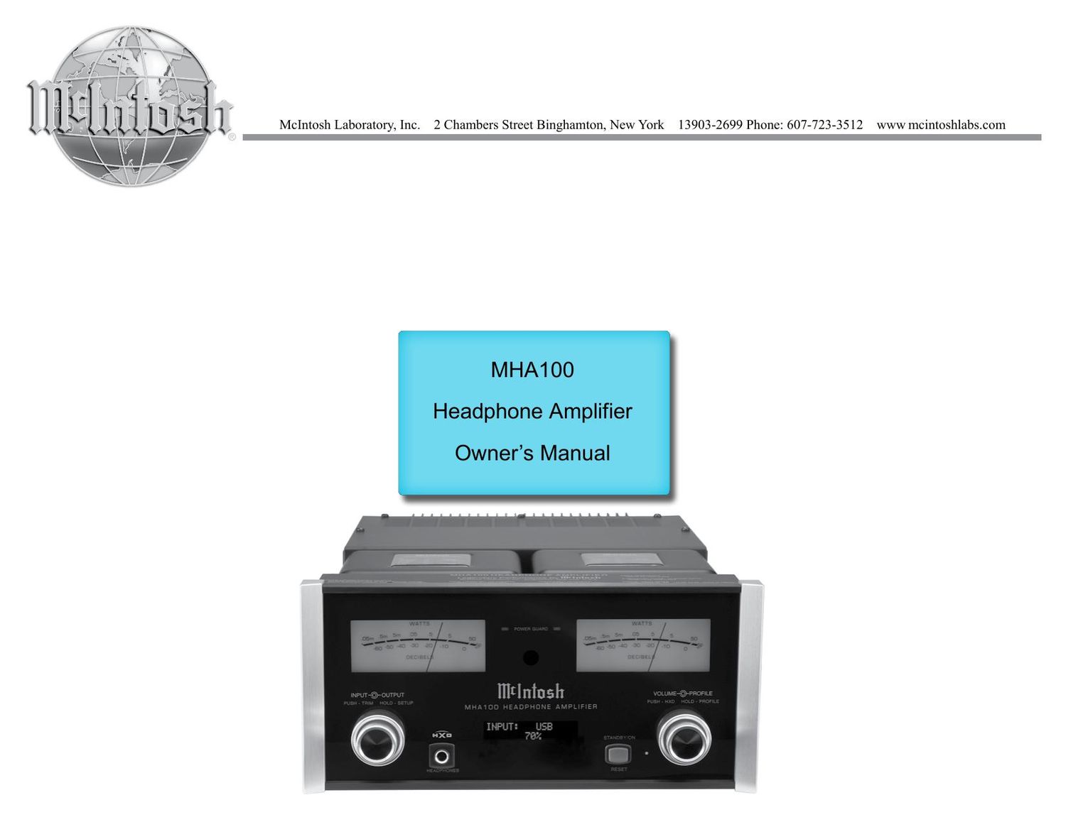 McIntosh MHA 100 Owners Manual