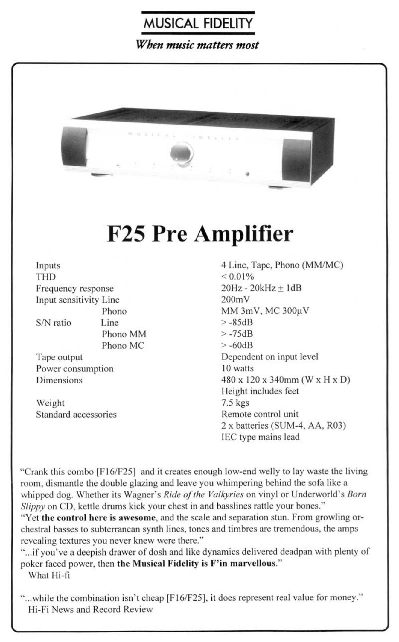 musical fidelity f 25 brochure