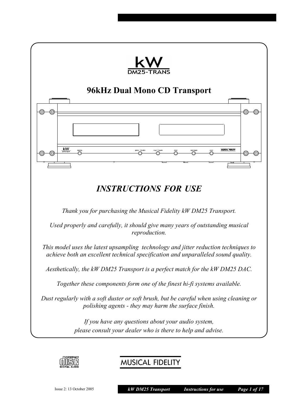 musical fidelity kwdm 25 trans owners manual