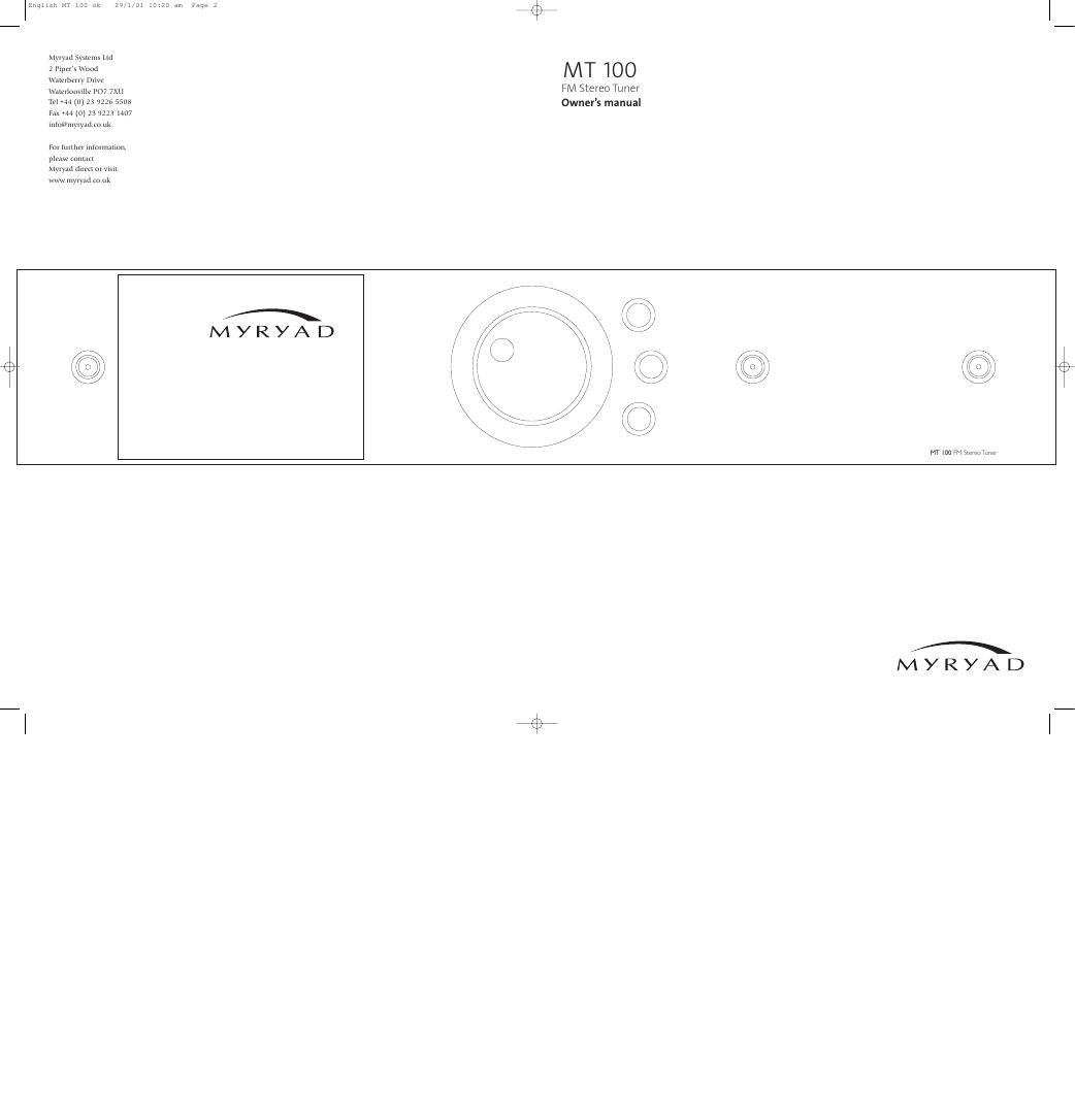 myryad mt 100 owners manual