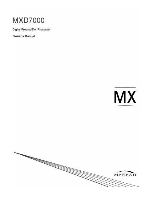 myryad mxd 7000 owners manual