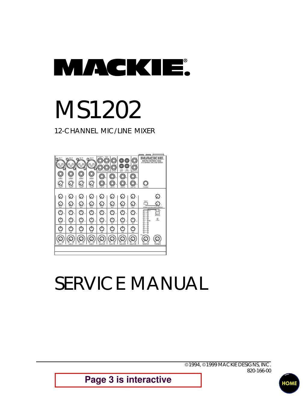Mackie MS1202 Mixer Service Manual