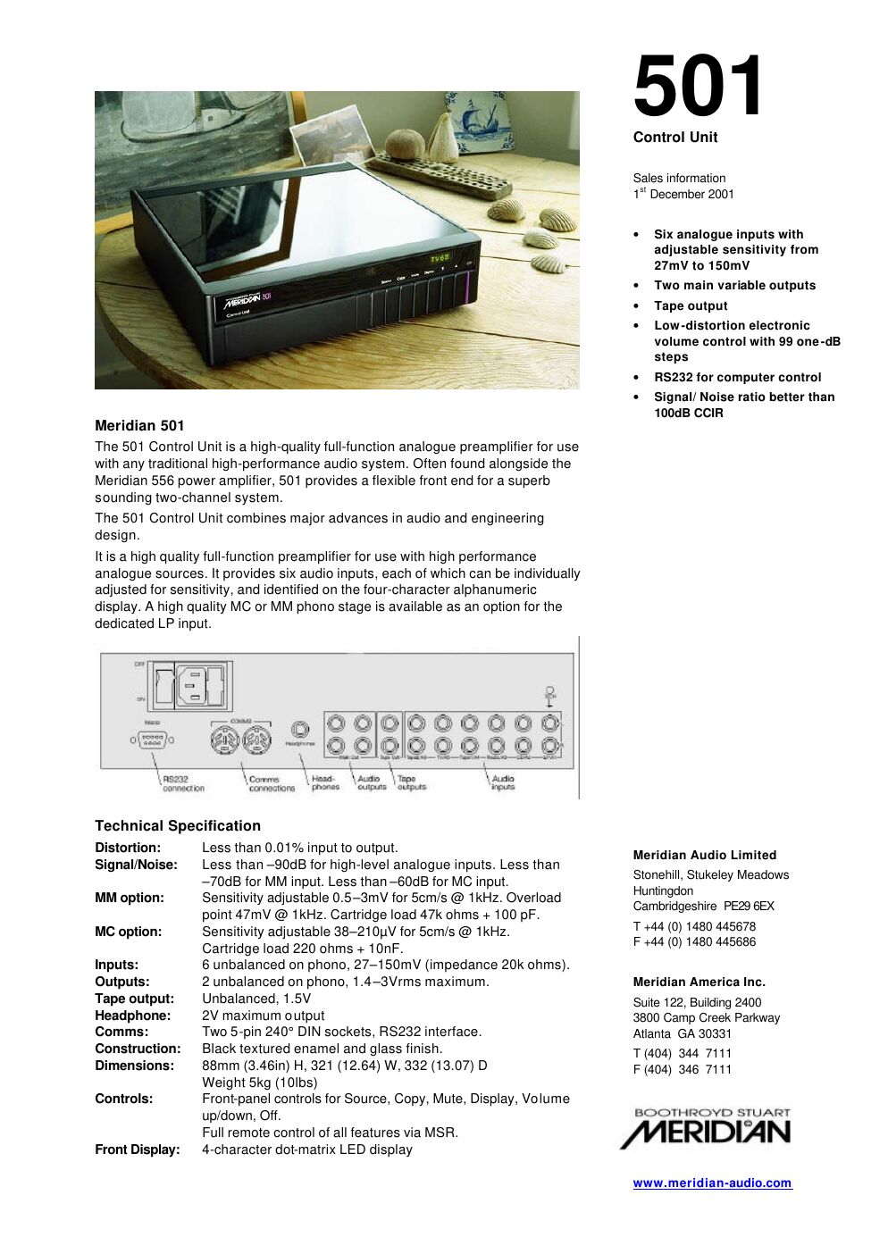 meridian audio 501 brochure