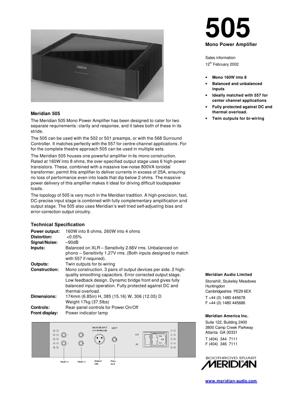 meridian audio 505 brochure