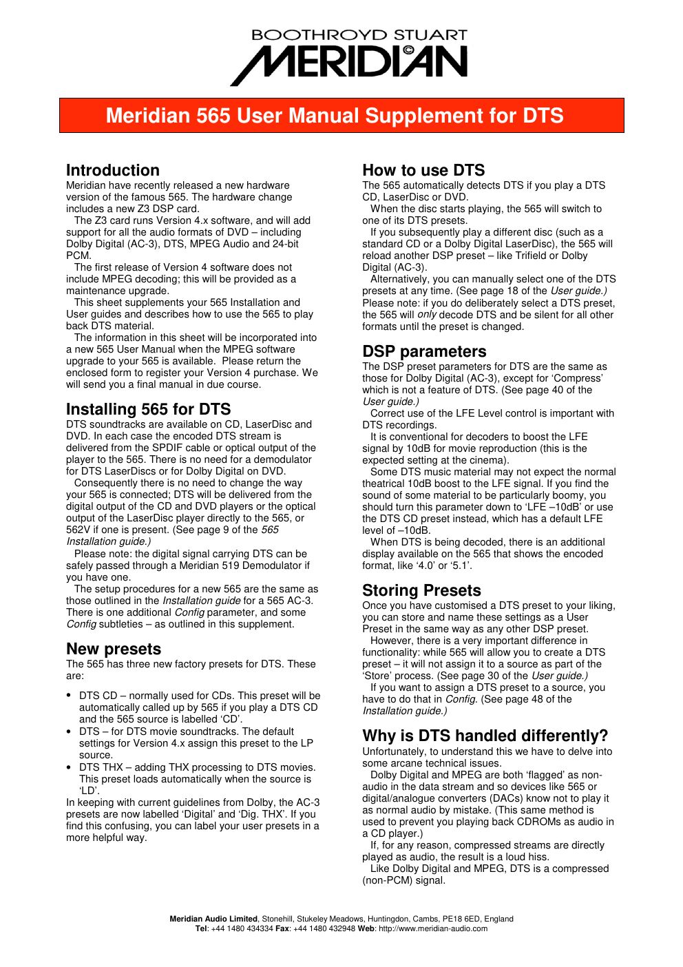 meridian audio 562 mk2 owners manual