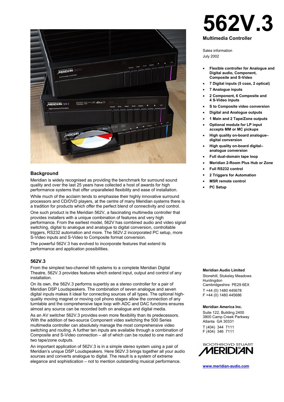 meridian audio 562 mk3 brochure