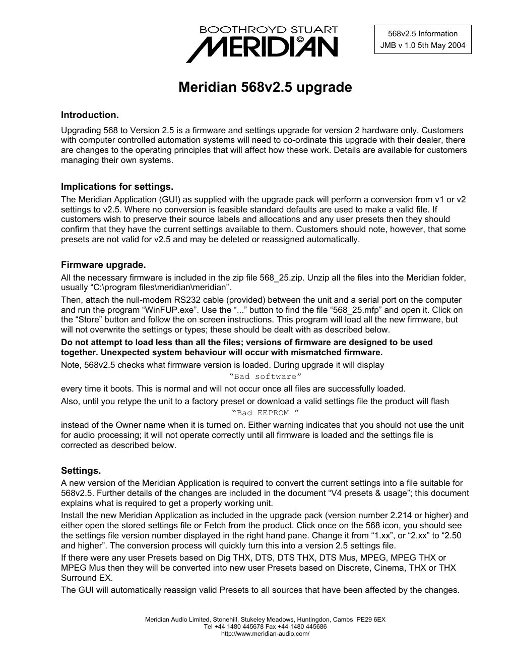 meridian audio 568 mk2.5 owners manual