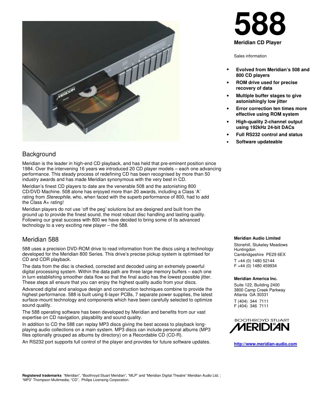 meridian audio 588 brochure