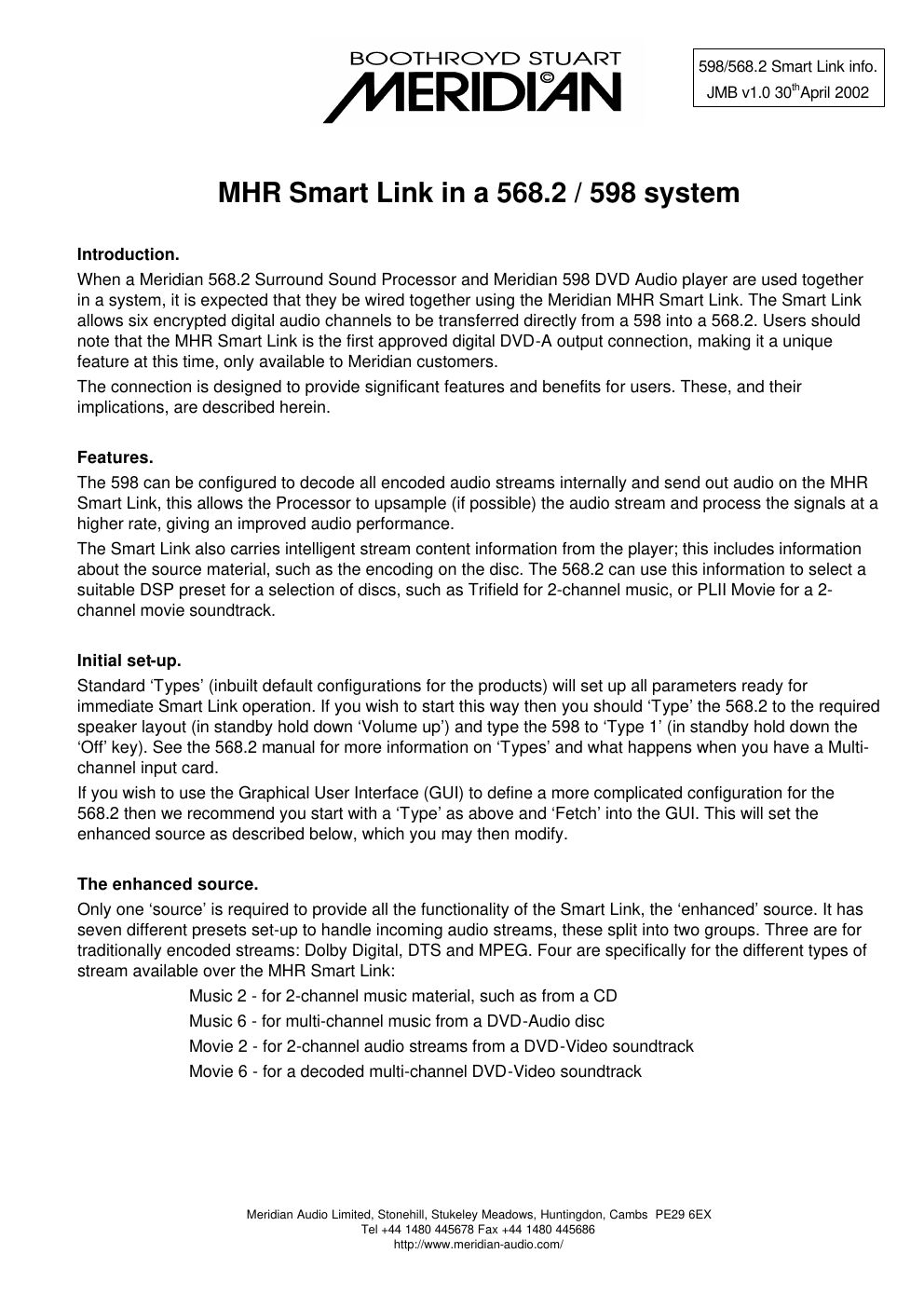 meridian audio 598 owners manual