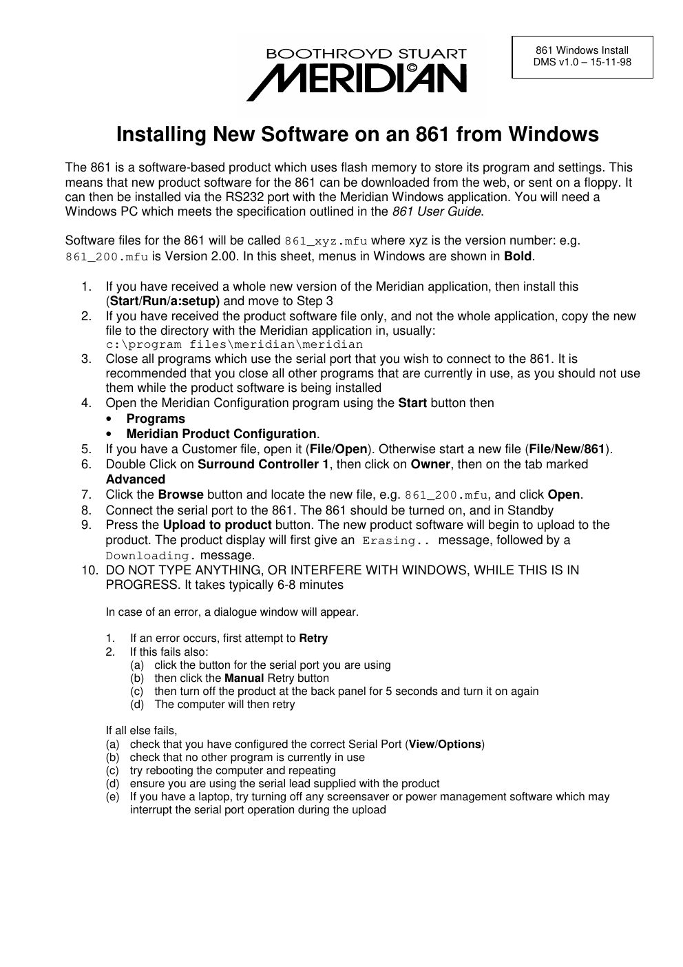 meridian audio 861 owners manual