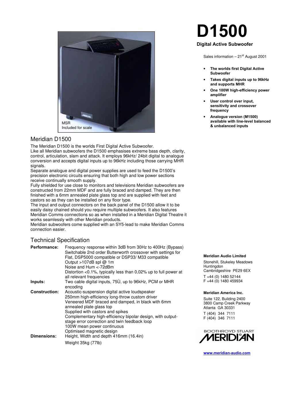 meridian audio d 1500 brochure