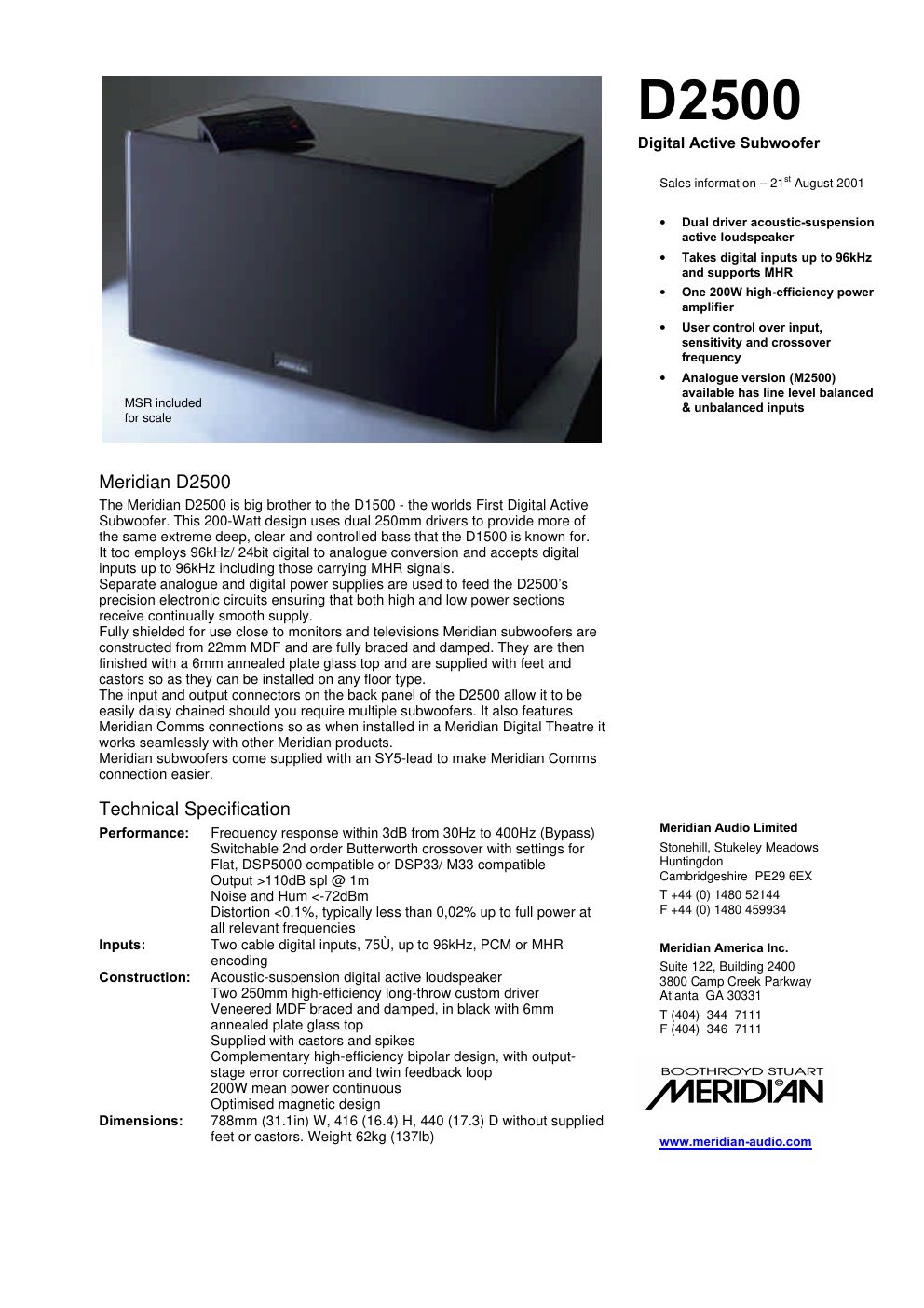 meridian audio d 2500 brochure