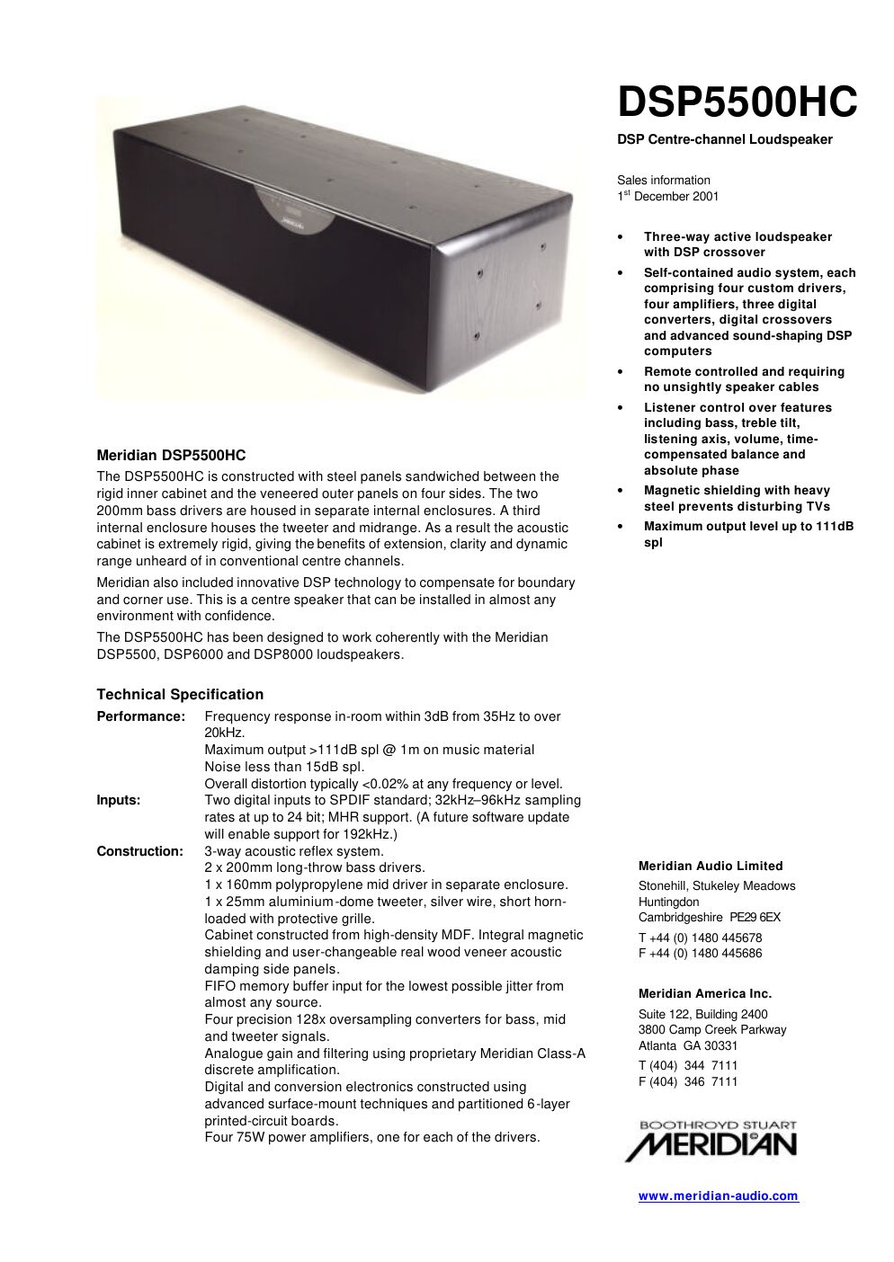 meridian audio dsp 5500 hc brochure