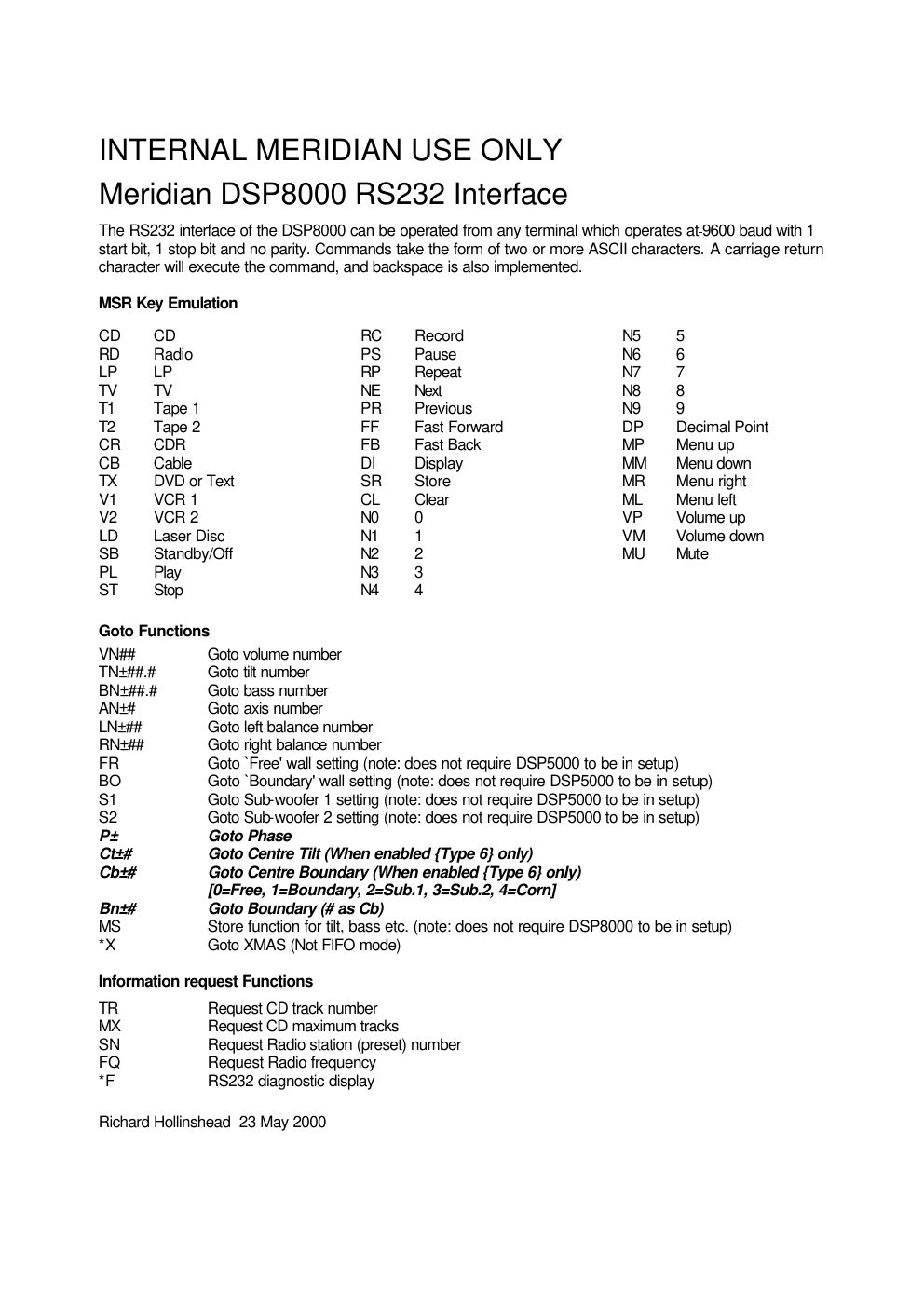 meridian audio dsp 8000 owners manual