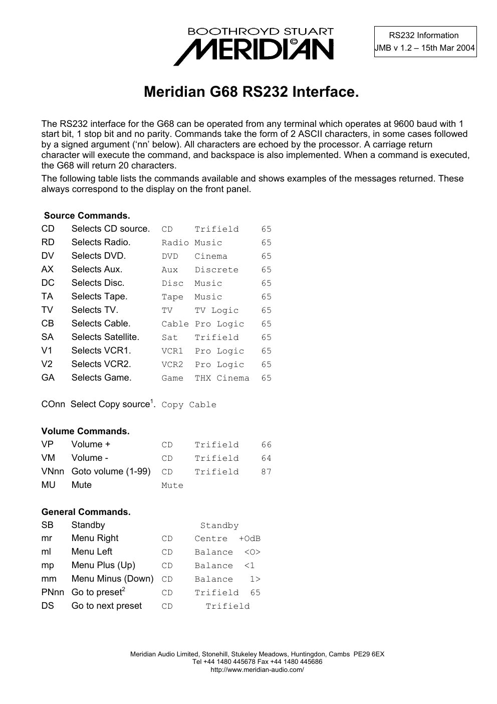 meridian audio g 68 mk2 owners manual