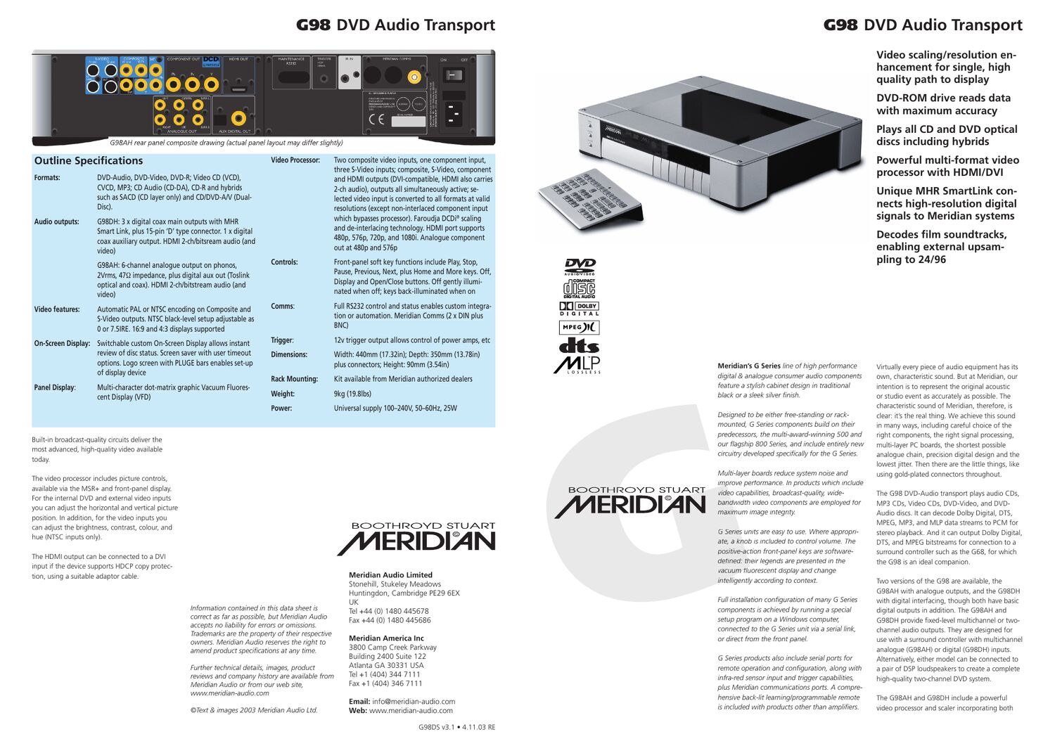 meridian audio g 98 brochure