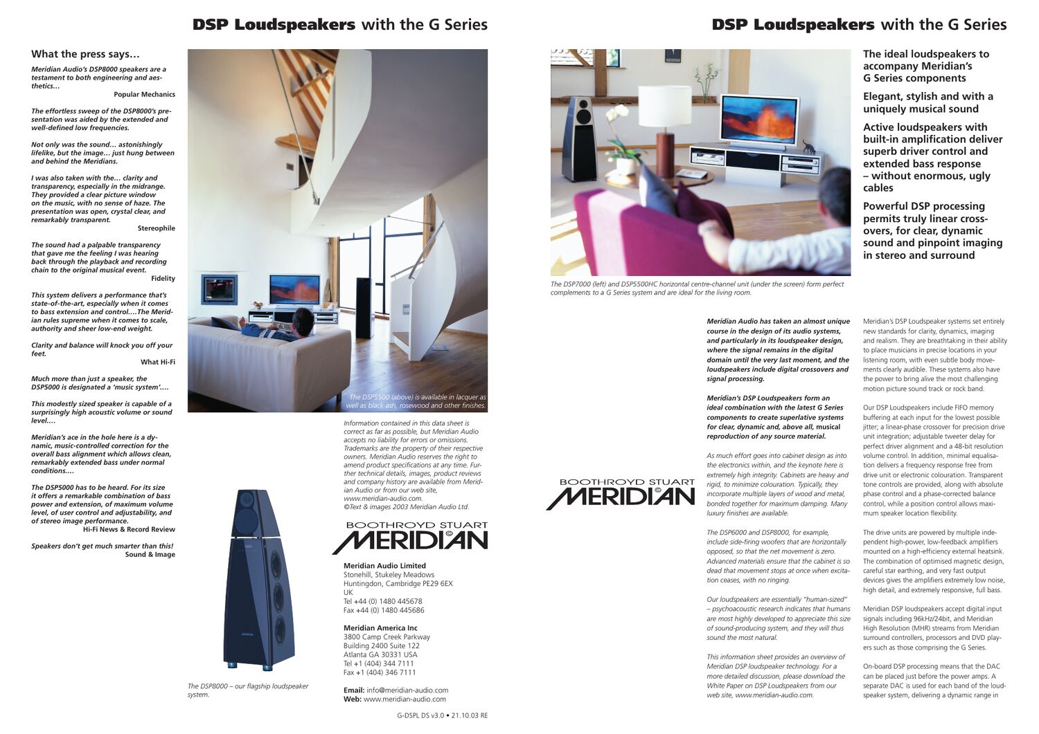 meridian audio g dsp loudspeakers brochure