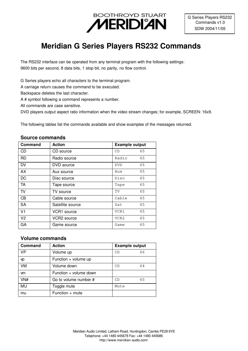 meridian audio g xxxx owners manual