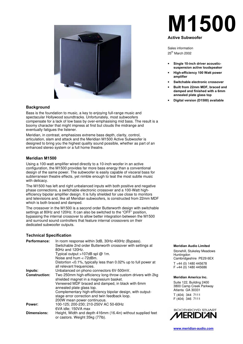 meridian audio m 1500 brochure