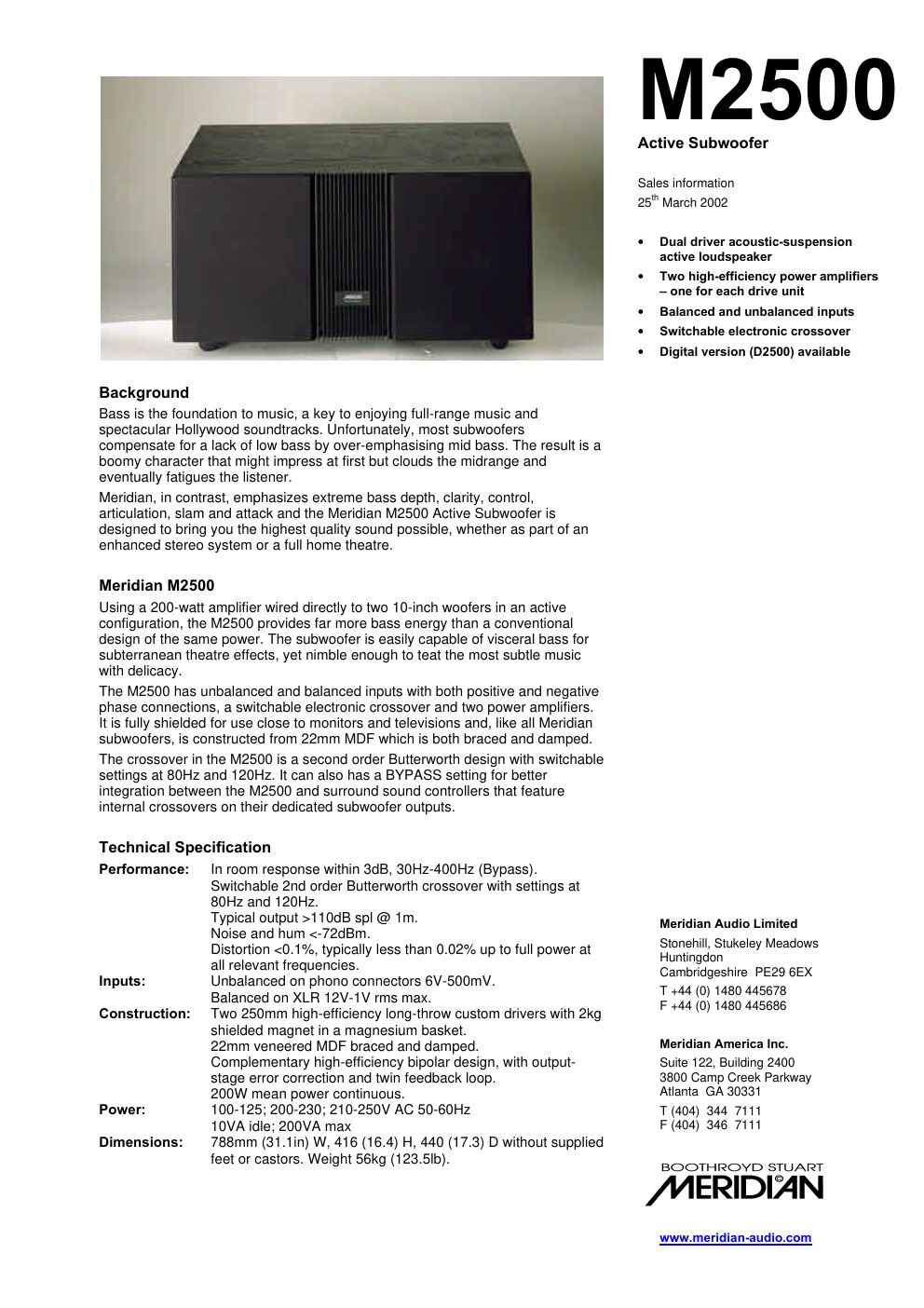 meridian audio m 2500 brochure