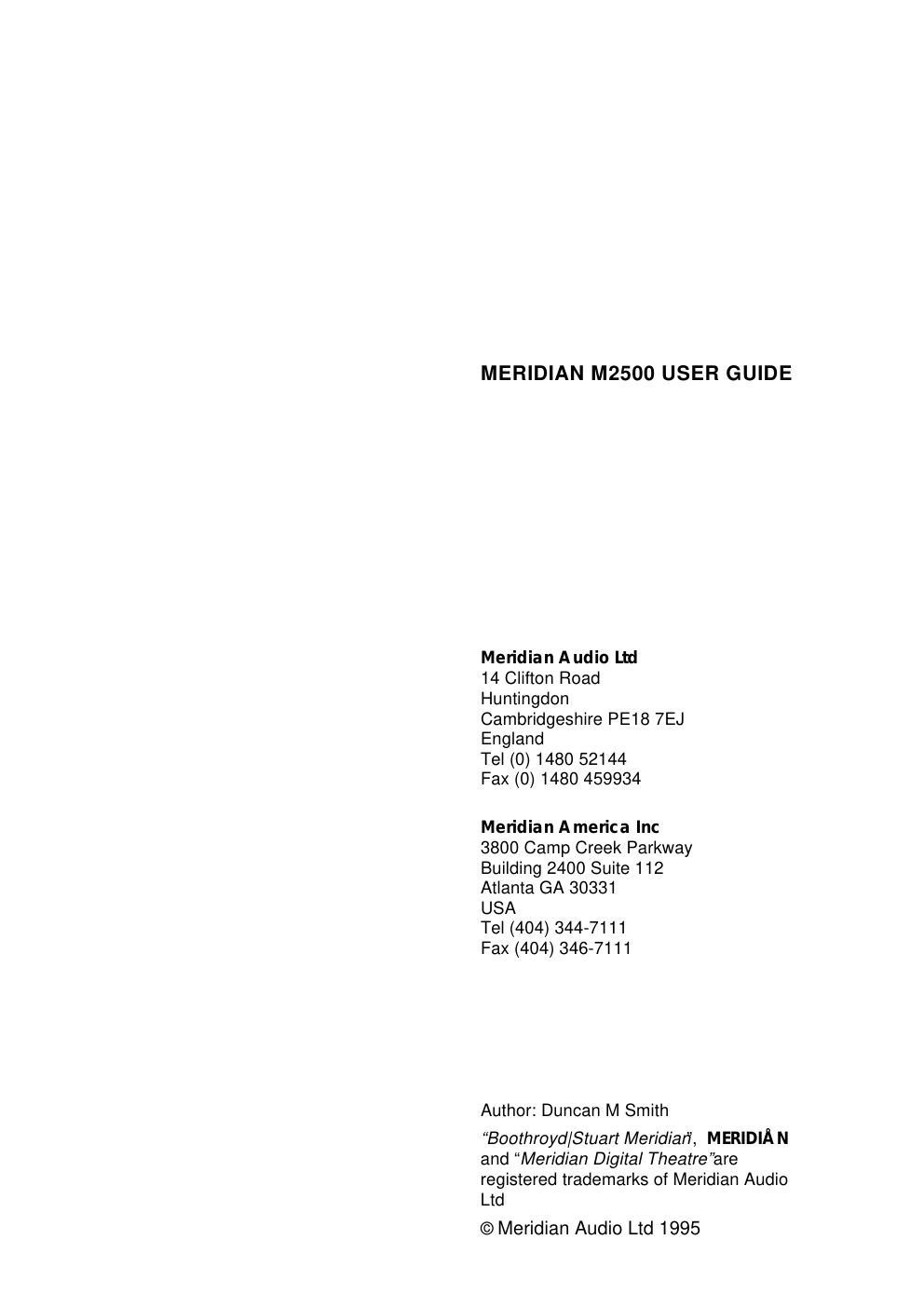 meridian audio m 2500 owners manual