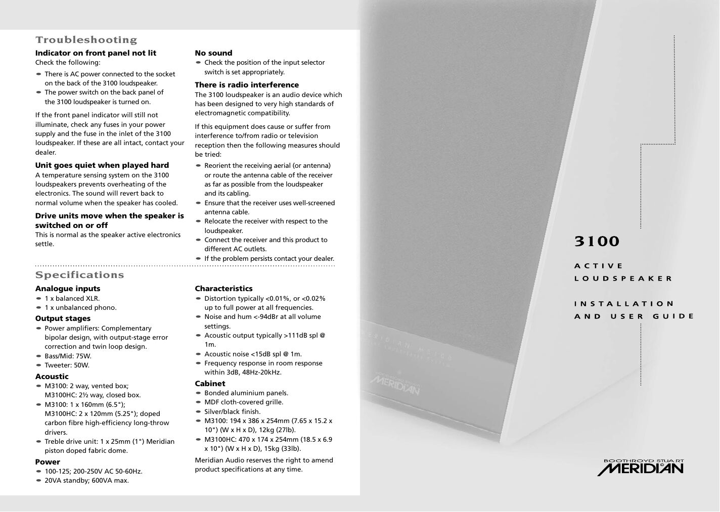 meridian audio m 3100 owners manual