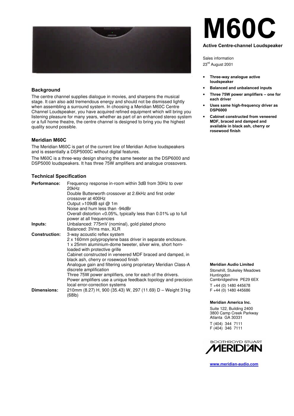 meridian audio m 60 c brochure