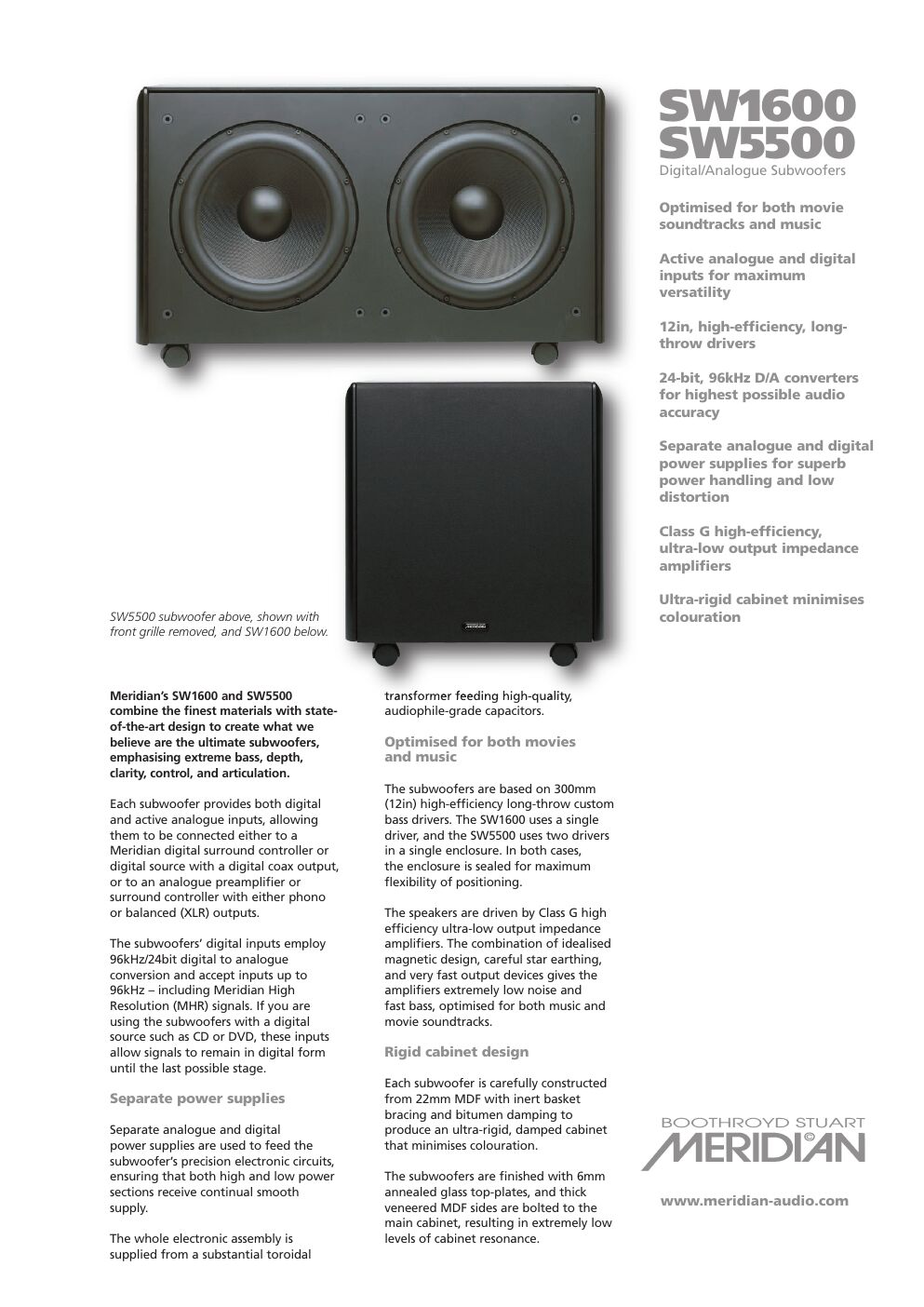 meridian audio sw 1600 brochure