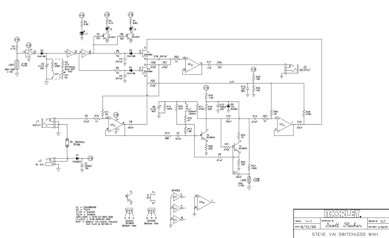 Morley steve vai Switchless Wah Schematic