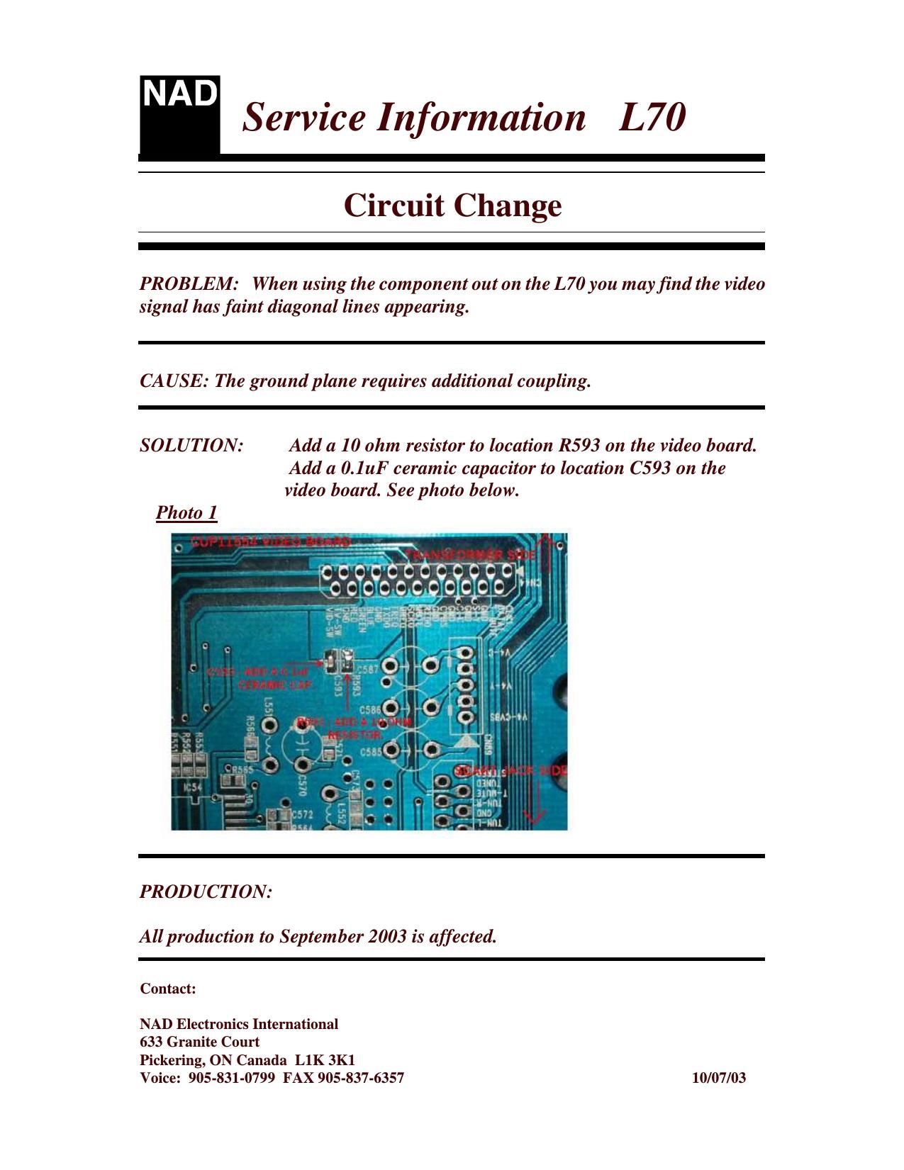 Nad L 70 Service Information