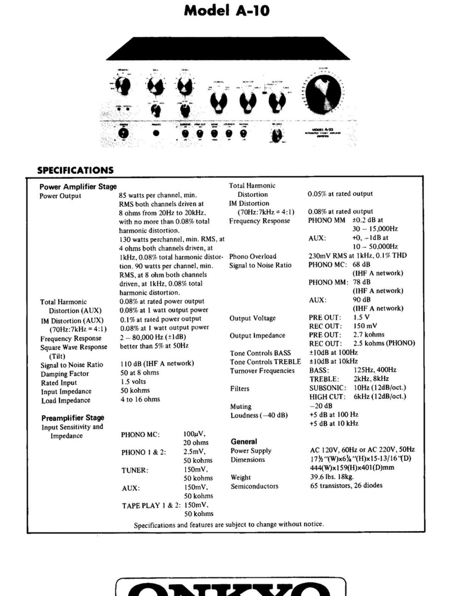 Onkyo A 10 Service Manual