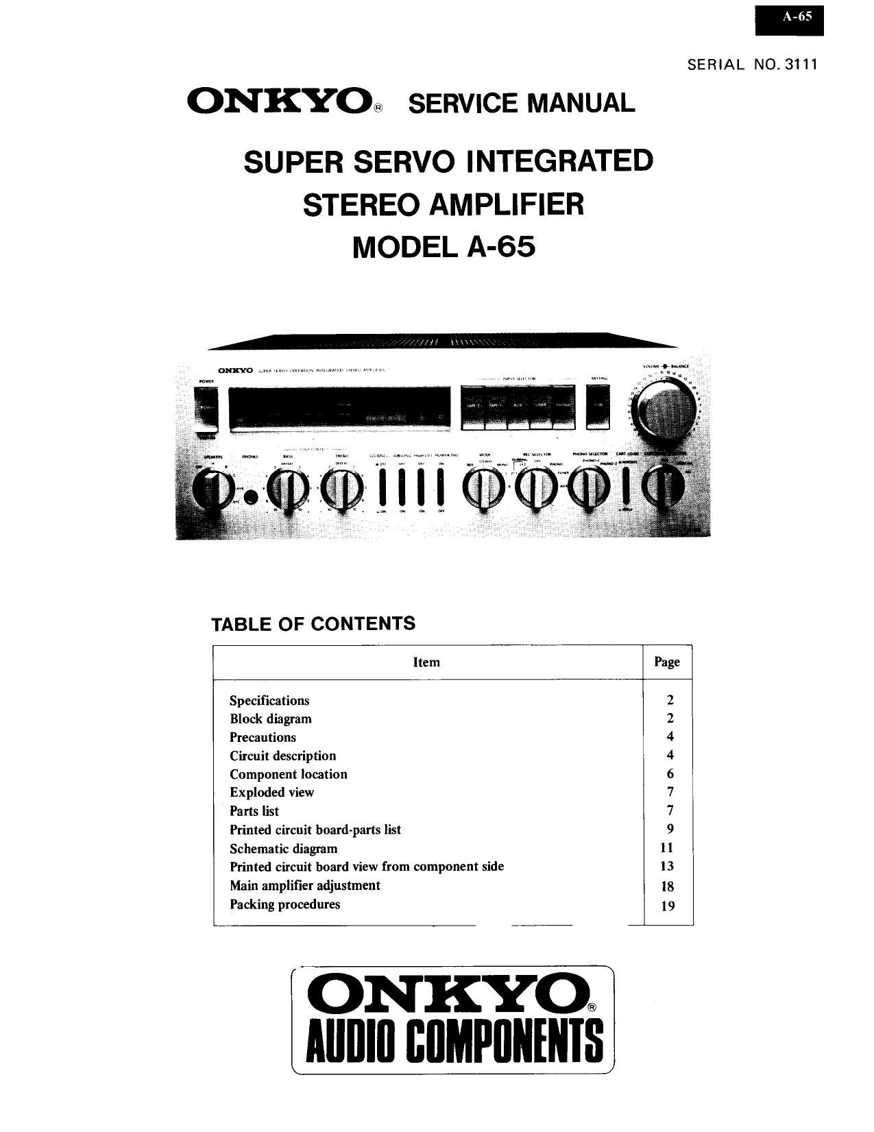 Onkyo A 65 Service Manual