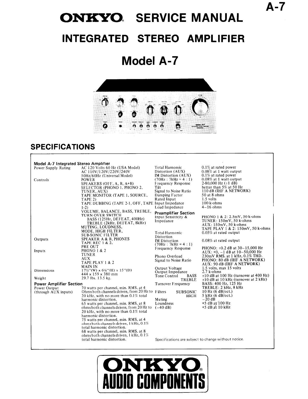 Onkyo A 7 Service Manual