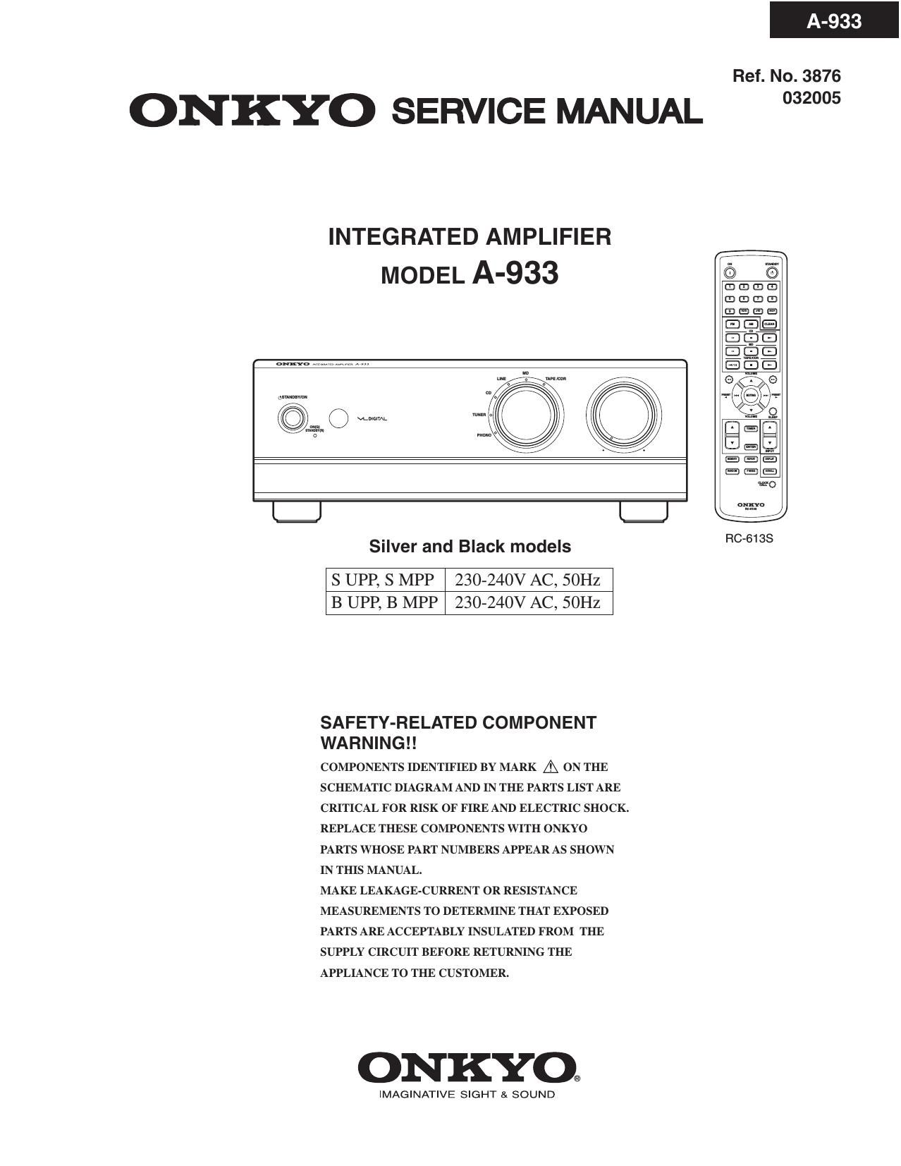 Onkyo A 933 Service Manual