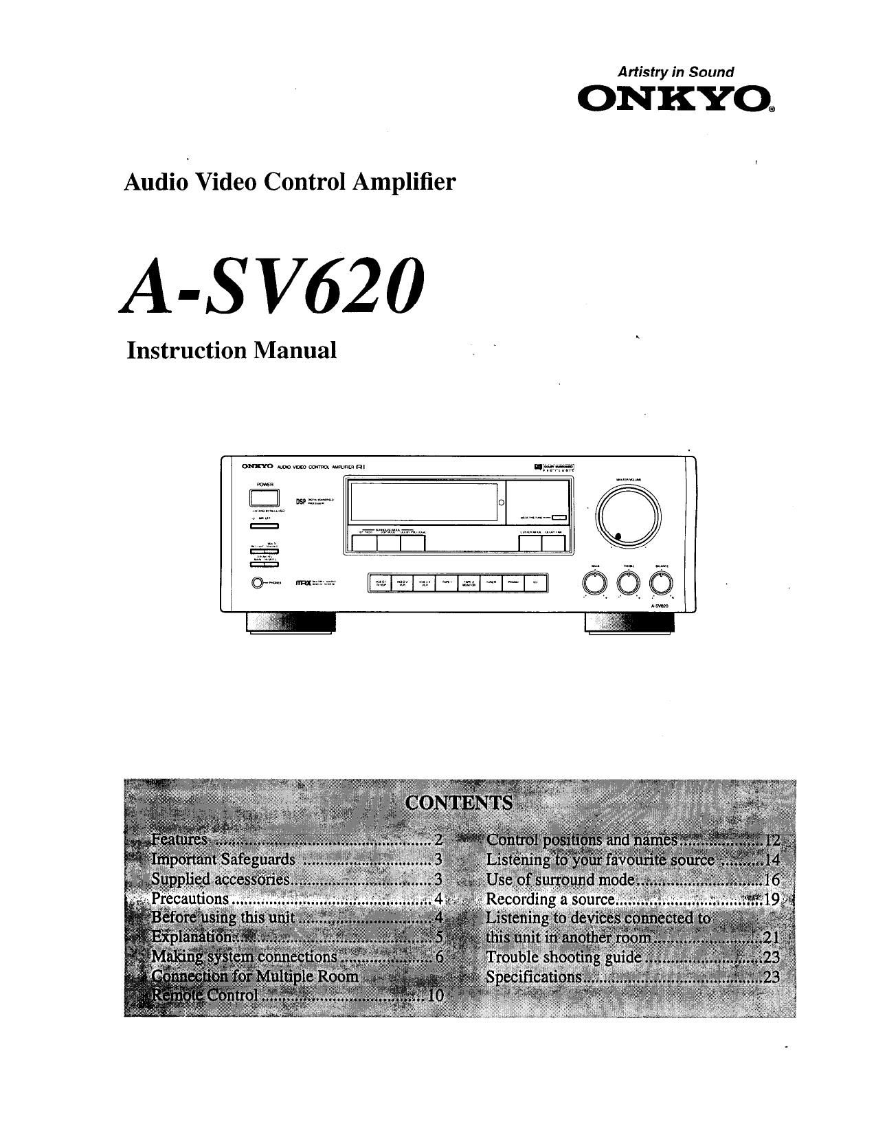 Onkyo ASV 620 Owners Manual